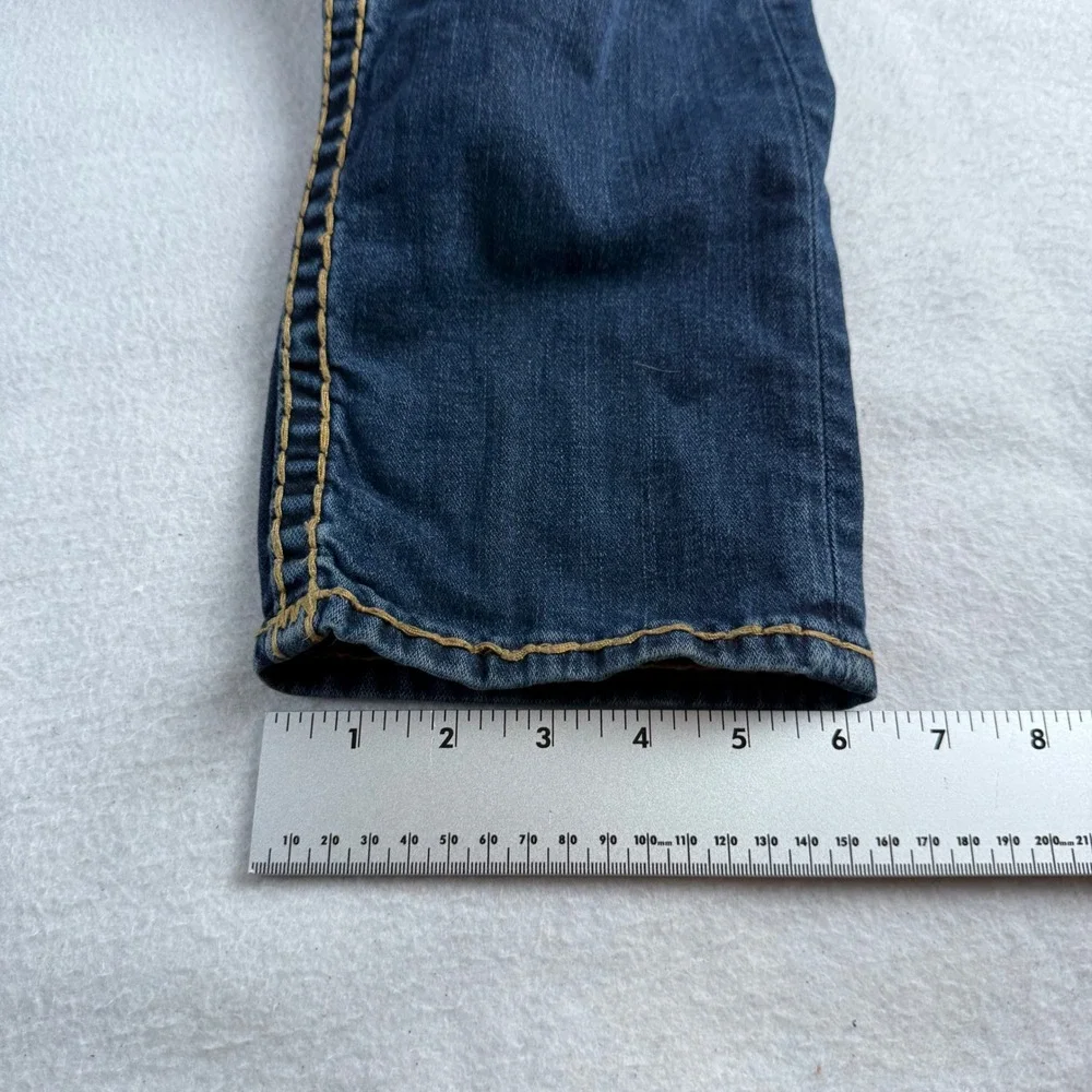 True Religion Rocco Relaxed Skinny Jeans Dark Wash Gold Super T Stitch Mens 36